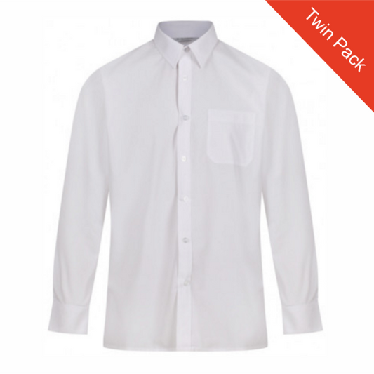 Boys Long Sleeve Non-Iron White Shirt - Twin Pack